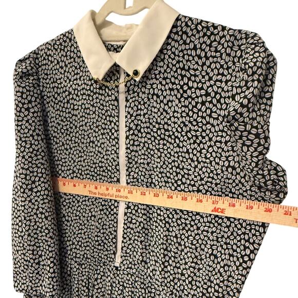 Vintage L Silky Secretary Midi Dress Pleated Puff Shoulder Sezane Collar Chain - Picture 9 of 16